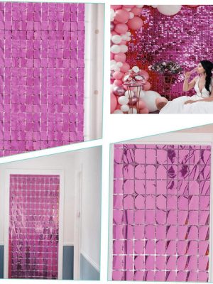 Ekstra Metalize Rose Gold Renk Disko Dikdörtgen Kesim Kapı Perdesi Dekorasyon 1x2 Metre