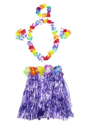 Luau Aloha Hawaii  Kolye Etek Taç ve Bileklik Seti Mor