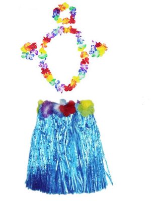 Luau Aloha Hawaii Partisi  Etek Taç ve Bileklik Seti Mavi