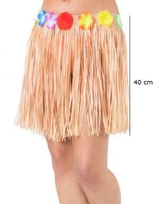 Yetişkin ve Çocuk Uyumlu Saman Renk Püsküllü Hawaii Luau Hula Etek 40