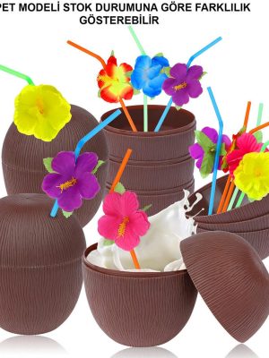 Hindistan Cevizi Hawaii Luau Aloha Pipetli İçecek Kabı Bardak 10x13 cm 1 Adet