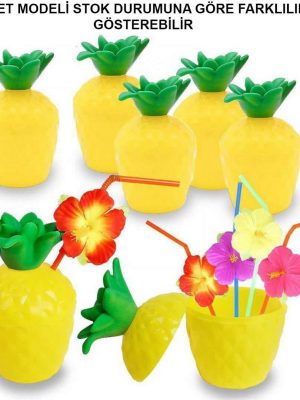 Ananas Hawaii Luau Aloha Pipetli İçecek Kabı Bardak 10x13 cm 1 Adet