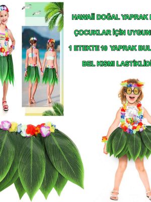 Tropikal Esintili Hawaii Yapraklı Parti Eteği Çocuk Boy