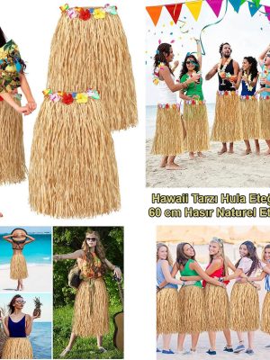Hawaii Tarzı Hula Eteği – 60 cm Hasır Naturel Etek