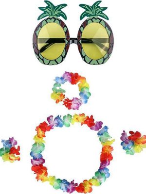 Renkli Ananas Gözlük, Taç, Kolye ve Bileklik Seti