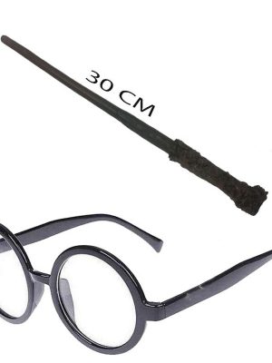 Harry Potter Asası 30 cm ve Siyah Çerçeveli Harry Potter Gözlüğü Seti