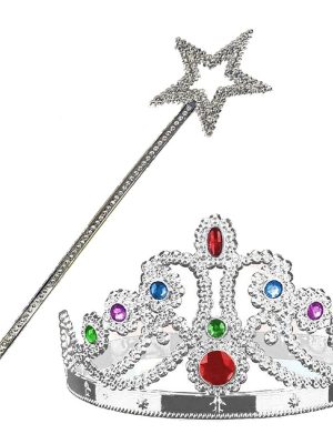 Gümüş Renk Metalize Prenses Tacı ve Metalize Prenses Yıldız Asası