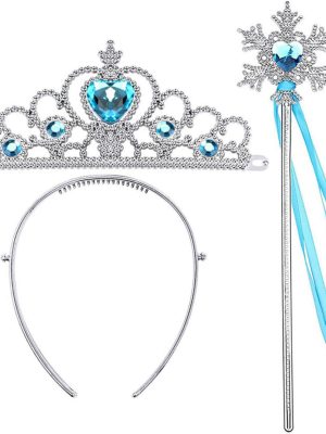 Karlar Ülkesi Elsa Mavi Kalp Tacı ve Kar Temalı Asa Seti