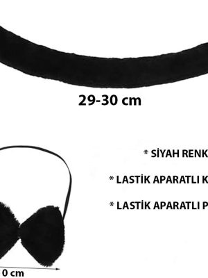 Peluş Siyah Renk Kuyruk ve Papyon Yetişkin Çocuk Uyumlu