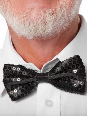 Gece Işıltısı Siyah Payetli Pullu Papyon 7x2 cm