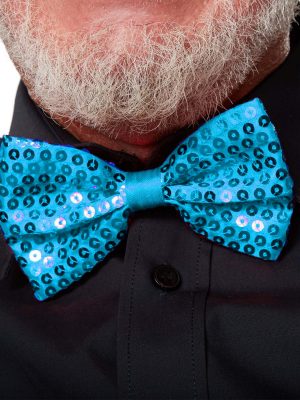 Gece Işıltısı Açık Mavi Turkuaz Payetli Pullu Papyon 7x2 cm