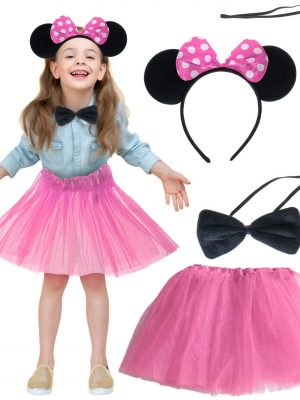 Minnie Kostüm Seti (Pembe Tütü Etek + Pembe Taç + Papyon + Kuyruk)