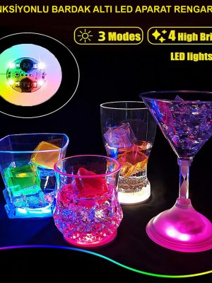 Işıklı Yapışkanlı Bardak Altı Aparatı Ledli 3 Modlu 6 cm Çap 1 Adet