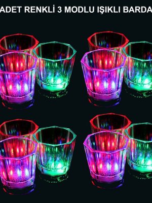 LED Işıklı Eğlence Bardakları - 3 Modlu Renk Değiştiren Bardak 12 Adet
