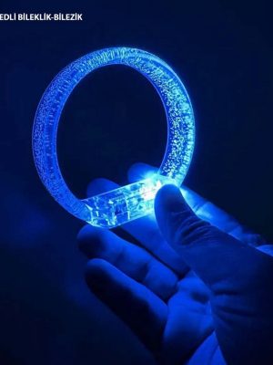 Mavi Led Işıklı Baskı Yapılabilen Pilli Bileklik Bilezik 1,5 cm Genişlik