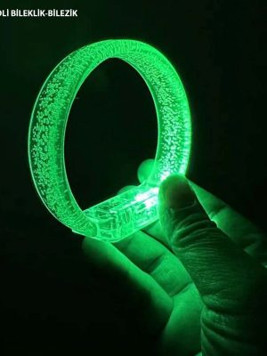 Yeşil Led Işıklı Baskı Yapılabilen Pilli Bileklik Bilezik 1,5 cm Genişlik
