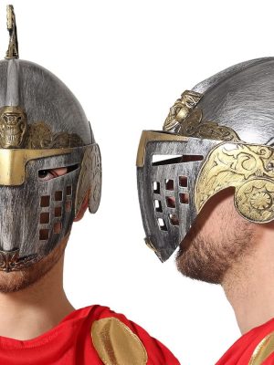 Gümüş Üzeri Altın Renk Oynar Başlıklı Romalı Bizans Kaskı Miğferi 25x20 cm