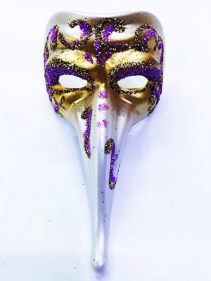 Fuşya Renk İşlemeli Seramik Malzemeden İmal Venedik Uzun Maske Magnet