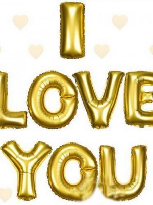 I Love You Folyo Balon Altın Renk 35 CM