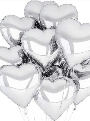 Metalize Parlak Gümüş Kalp Şekilli Uçan Balon Folyo 18 inç 45 cm 10 Adet
