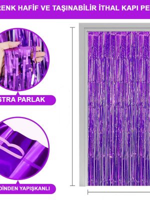Mor Renk Ekstra Metalize Parlak Saçaklı Arka Fon Perde İthal A Kalite 1x2 Metre