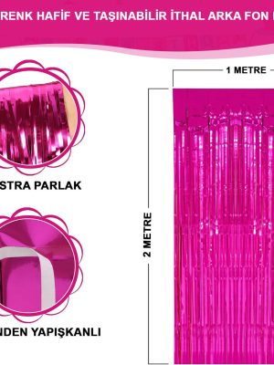 Fuşya Renk Ekstra Metalize Parlak Saçaklı Arka Fon Perde İthal A Kalite 1x2 Metre