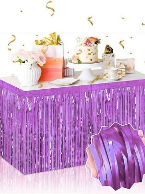 Kendinden Yapışkanlı Mor Metalize Püsküllü Masa Eteği – 75 x 275 cm Parti Süslemesi