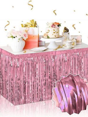 Kendinden Yapışkanlı Rose Gold Metalize Püsküllü Masa Eteği – 75 x 275 cm Parti Süslemesi
