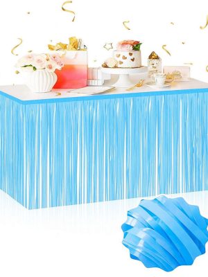 Kendinden Yapışkanlı Makaron Mavi Püsküllü Masa Eteği – 75 x 275 cm Parti Süslemesi