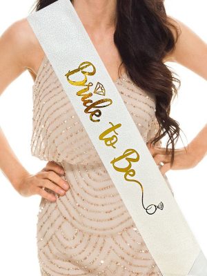 Beyaz Üzeri Altın İtalik Alyanslı Bride To Be Yazılı Simli Işıltılı Kuşak Kemer 10 cm Genişlik