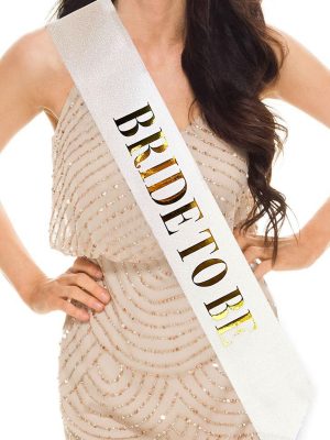 Beyaz Üzeri Altın Büyük Bride To Be Yazılı Simli Işıltılı Kuşak Kemer 10 cm Genişlik