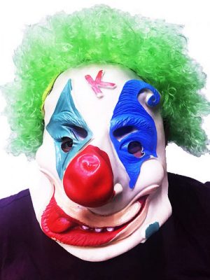 Yeşil Renk Afro Bonus Peruklu Palyaço Lateks Et Maske