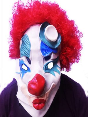 Kırmızı Renk Afro Bonus Peruklu Palyaço Lateks Et Maske