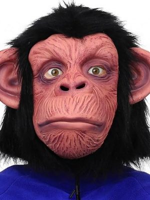 Siyah Saçlı Kafaya Tam Geçmeli Lateks Şempanze Maskesi - Lateks Maymun Orangutan Goril Maske Et Maske