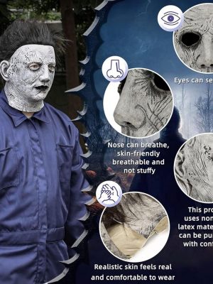 Siyah Saçlı Michael Myers Lateks Yüze Tam Yapışan Et Maske Korku Maskesi