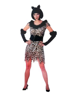 Yetişkin Bayan Leopar Kostümü  - Kedi Kız Kostümü - Taş Devri Kostümü