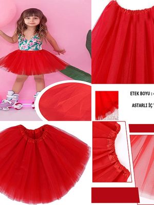 Kırmızı Renk Tütü Etek Bale Eteği Gösteri Eteği Çocuk Bebek Boy