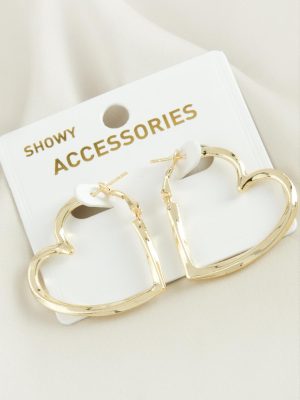 Kalp Trend Metal Küpe 3 cm-Sarı