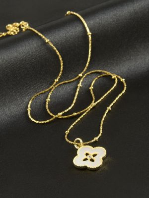 Çiçek Sedef Lüks Çelik Kolye-Gümüş Rengi