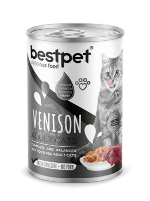 Bestpet 400 gr X 12 ADET Yetişkin Kediler İçin, Taze Geyik Parça Etli Ve Soslu Yaş Mama