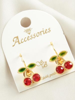 Kiraz Taşlı Mineli Klipsi Küpe-Sarı