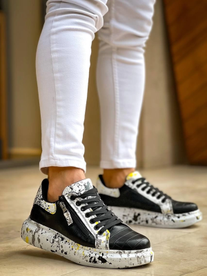 Kb-02 Kuback Bağcıklı Crocodile Siyah Sarı Günlük Erkek Ayakkabı (Numara: 43)