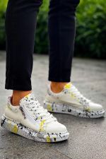 Kb-02 Kuback Bağcıklı Crocodile Beyaz Sarı Günlük Erkek Ayakkabı (Numara: 40)