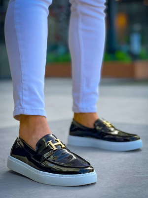 Kb-027 Kuback Bağcıksız Siyah Rugan H Günlük Erkek Ayakkabı (Numara: 42)