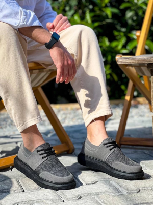 Kb-042 Kuback Bağcıklı Gri Siyah Taban Günlük Erkek Ayakkabı (Numara: 41)