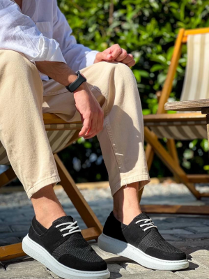 Kb-042 Kuback Bağcıklı Siyah Deri Tozu Beyaz Taban Günlük Erkek Ayakkabı (Numara: 44)