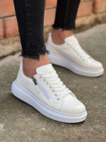 Kb-309  Kuback Beyaz Fermuar Ve Bağcıklı  Günlük Erkek  Ayakkabı (Numara: 44)