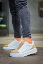 Kb-007  Kuback  Beyaz Bej Yüksek Taban Tek Bant Bağcıksız Günlük Erkek Ayakkabı (Numara: 41) - Görsel 4