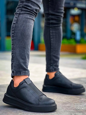 Kb-007 Kuback Siyah Siyah Yüksek Taban Tek Bant Bağcıksız Günlük Erkek Ayakkabı (Numara: 41)