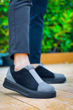 Kb-007 Kuback Siyah Gri Siyah Yüksek Taban Tek Bant Bağcıksız Günlük Erkek (Numara: 44)